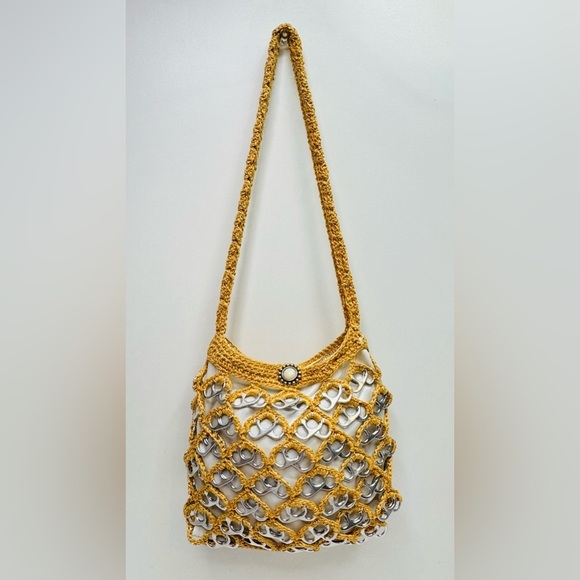Handmade Crochet‎ Gold Brown Handbag Purse Art with Recycled Soda Pop Tabs - Picture 3 of 14